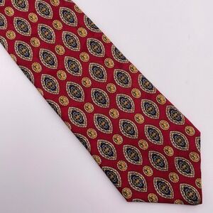 Ashford & Brooks London Silk Tie Mens Classic Geometric Pattern Red Blue Gold